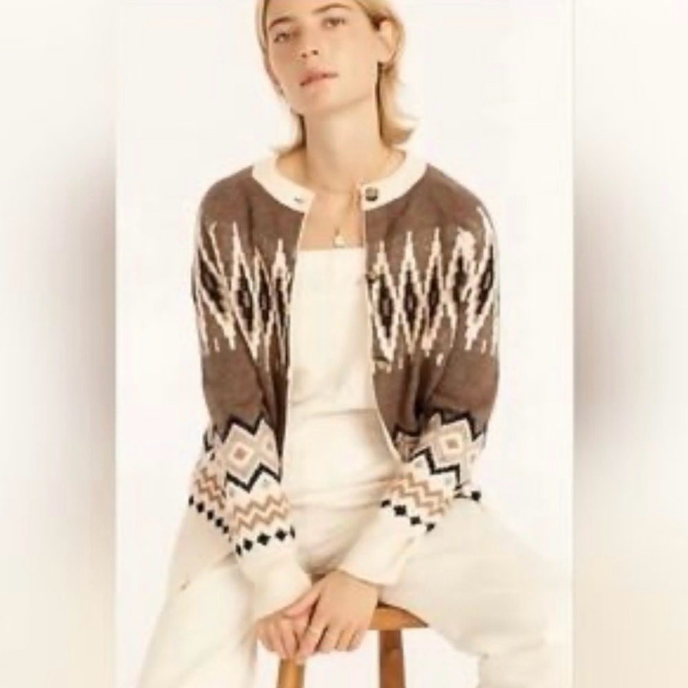 J. Crew Brown and Cream Geometric Cardigan